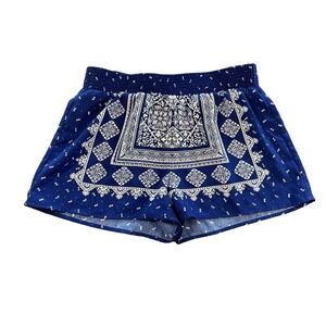 The Impeccable Pig Bandana Print Shorts Womens Sz L Blue Elastic Waist Boho